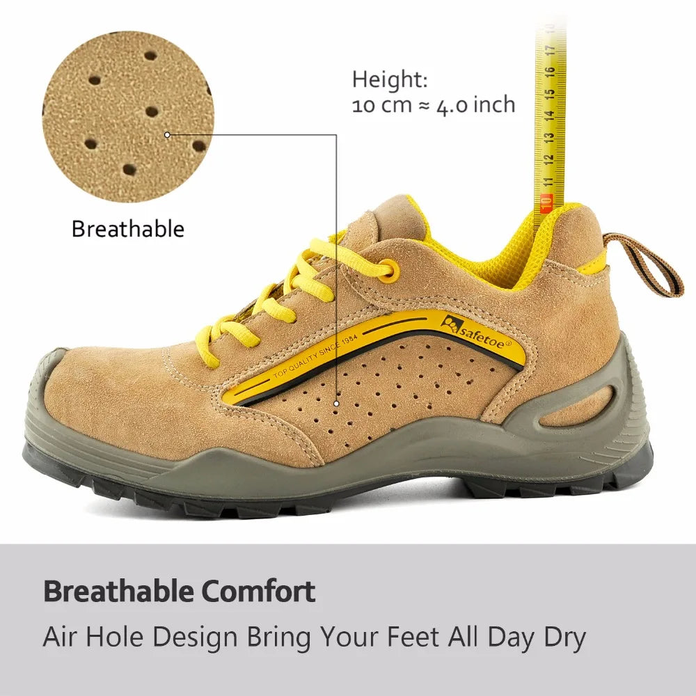 S3 Zapatos de seguridad para hombres y mujeres, de cuero de vaca, transpirable, puntera de acero, calzado ligero, zapatillas con plantilla metalica