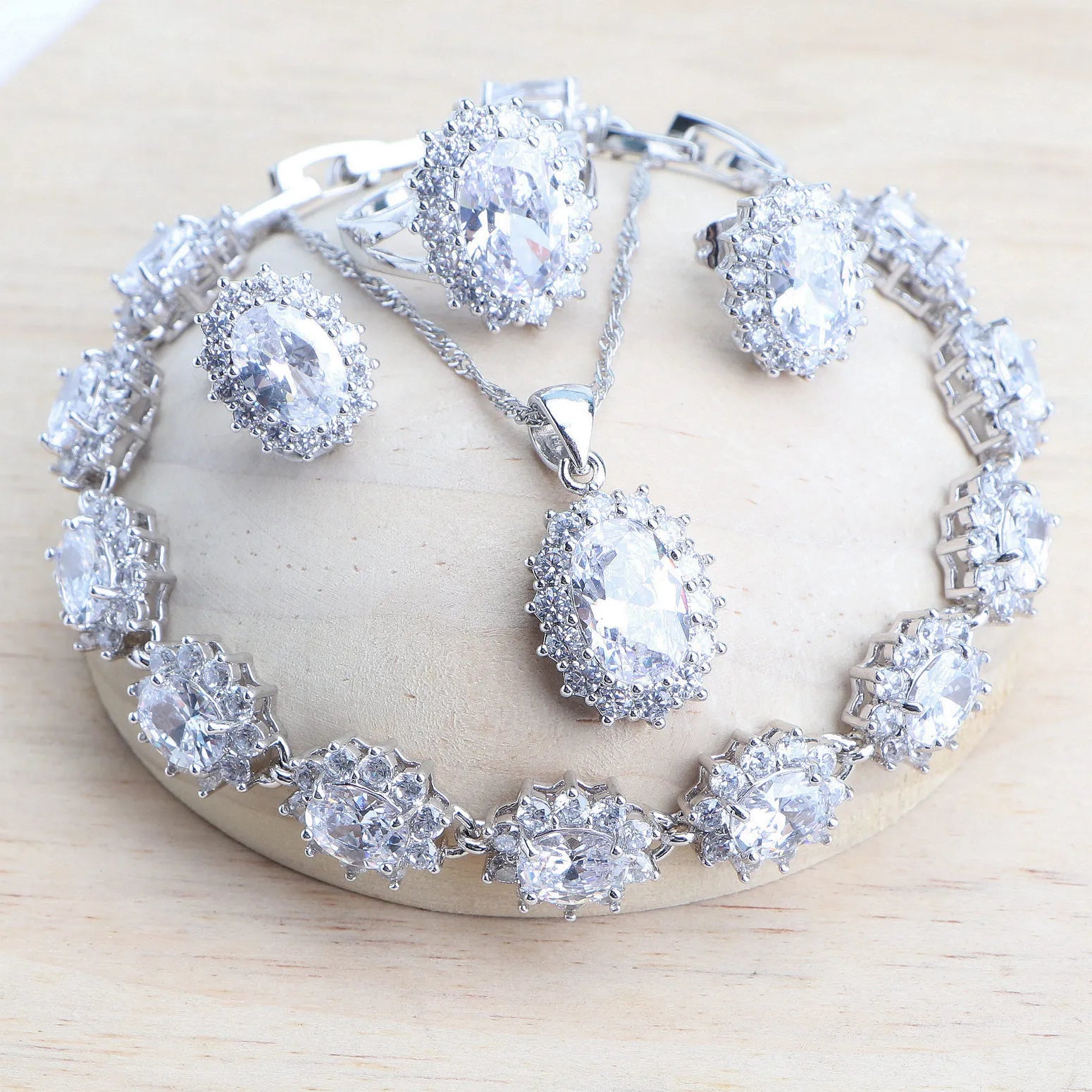 Conjuntos de joyería de plata 925 para mujer, circonita azul, joyería fina, pendientes, anillos, pulseras, colgante, regalos, Naviadad