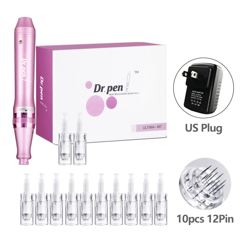 Dr. Pen-máquina eléctrica Ultima M7 para el cuidado de la piel, 12 agujas de piezas, Derma Pen, nanoagujas, máquina de tatuajes, mesoterapia, herramienta de cuidado de la piel, SPA