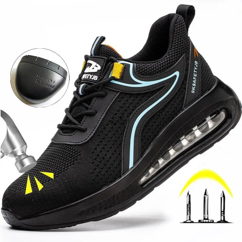 Zapatos de seguridad transpirables con punta de acero para hombre, a prueba de perforaciones, botas de seguridad para construcción