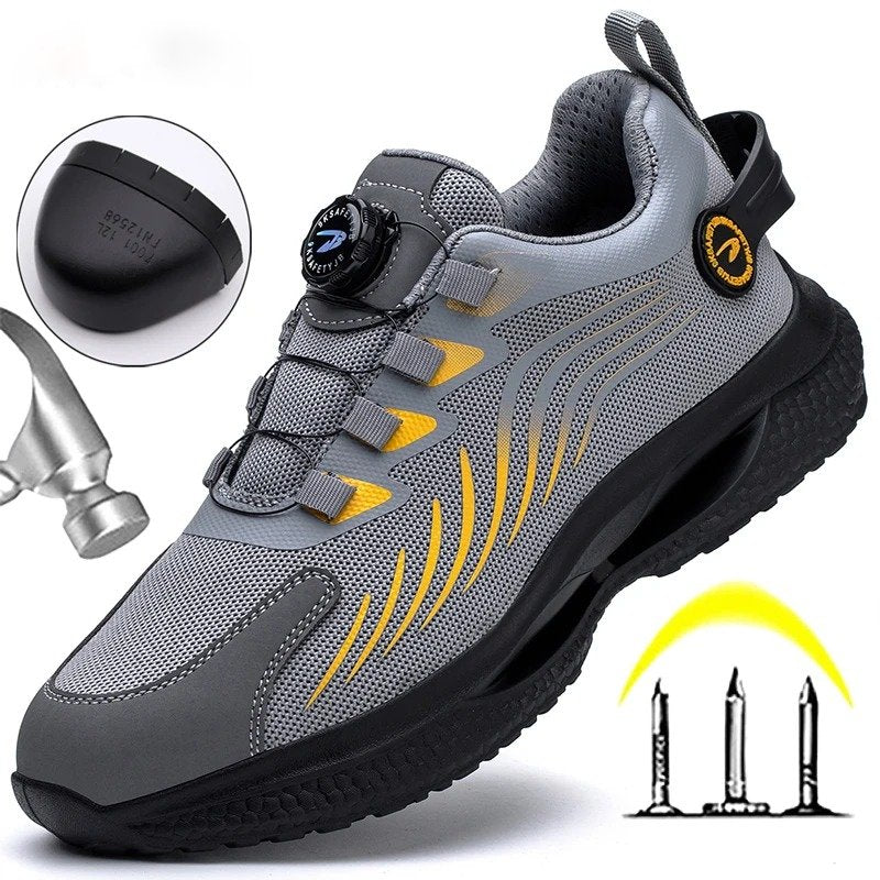 S1 Zapatos de seguridad, zapatillas de trabajo con botones giratorios, a prueba de pinchazos, deportivos, con punta de acero