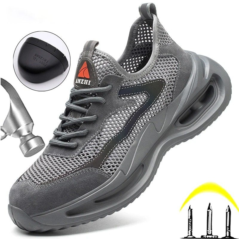 Zapatos de trabajo transpirables de verano con punta de acero, antipinchazos, zapatos de seguridad ultra ligeros antideslizantes