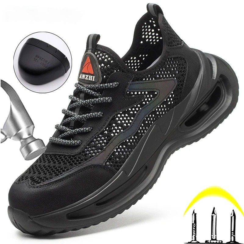 Zapatos de trabajo transpirables de verano con punta de acero, antipinchazos, zapatos de seguridad ultra ligeros antideslizantes