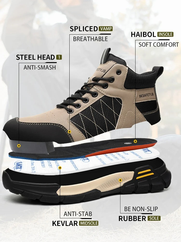 S1 Zapatos de seguridad impermeables para hombre, antideslizantes, antipinchazos, botas de seguridad con punta de acero para el trabajo