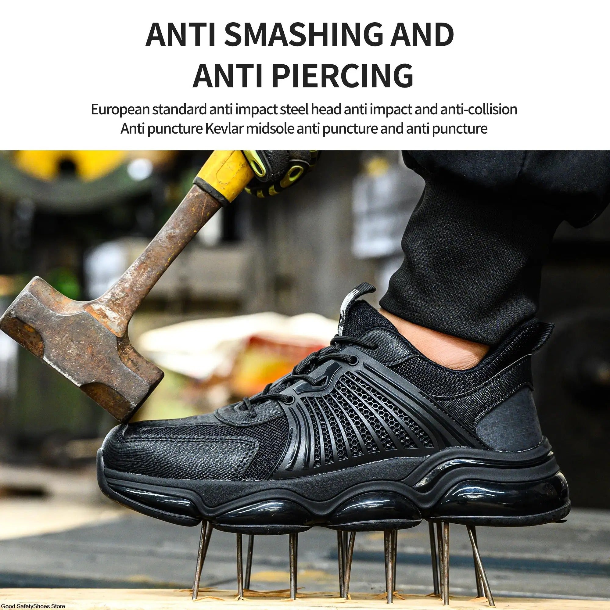 Zapatillas de seguridad para hombre, transpirables a prueba de perforaciones, con punta de acero