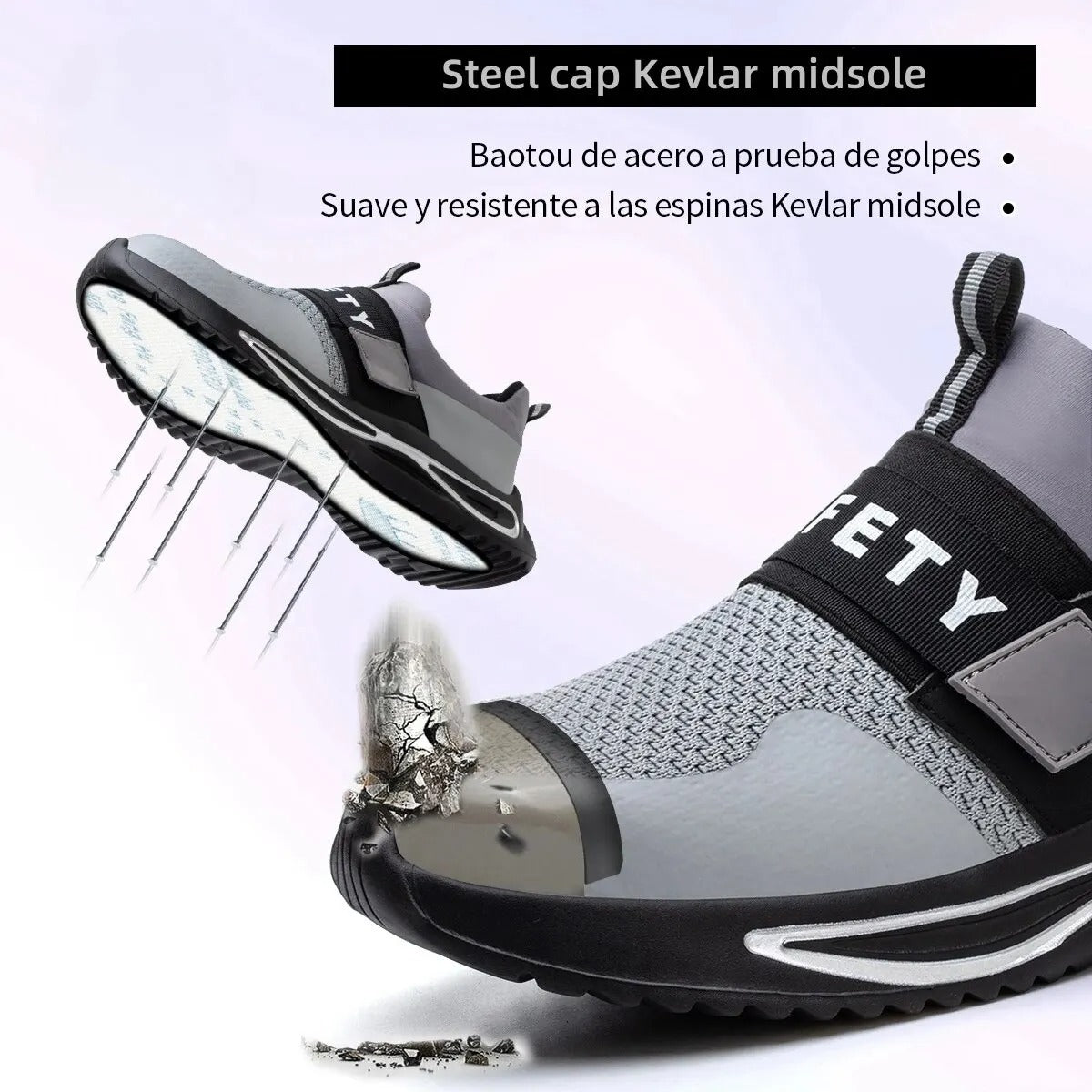 Zapatos de seguridad, informales ligeras y transpirables, zapatos protectores con velcro, puntera de acero, entresuela Kevlar