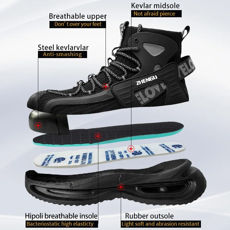 Zapatos de protección de caña alta de verano para hombre, botas de trabajo con punta de acero, zapatos de seguridad ligeros antigolpes y antipinchazos