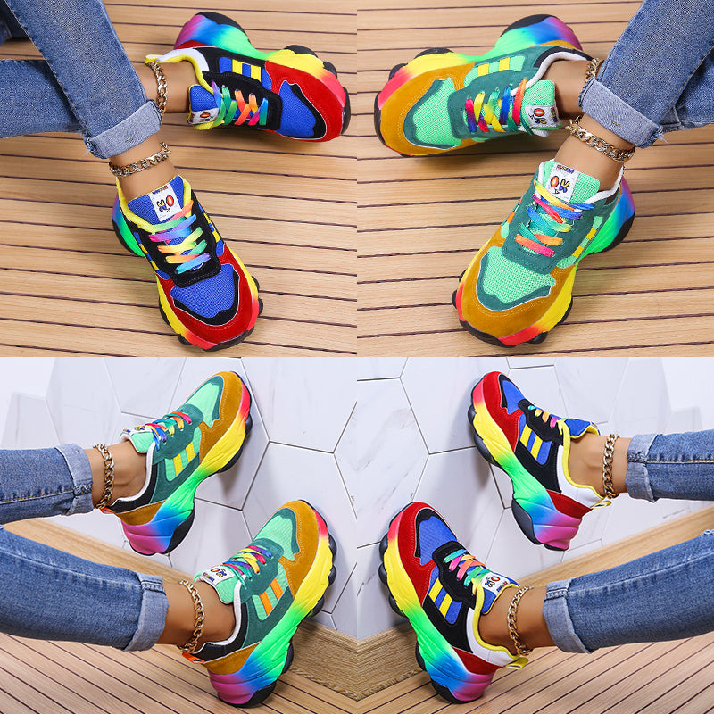 Zapatillas de deporte arcoíris, zapatos ortopédicos, zapatillas deportivas de plataforma vulcanizadas de cuero auténtico para mujer