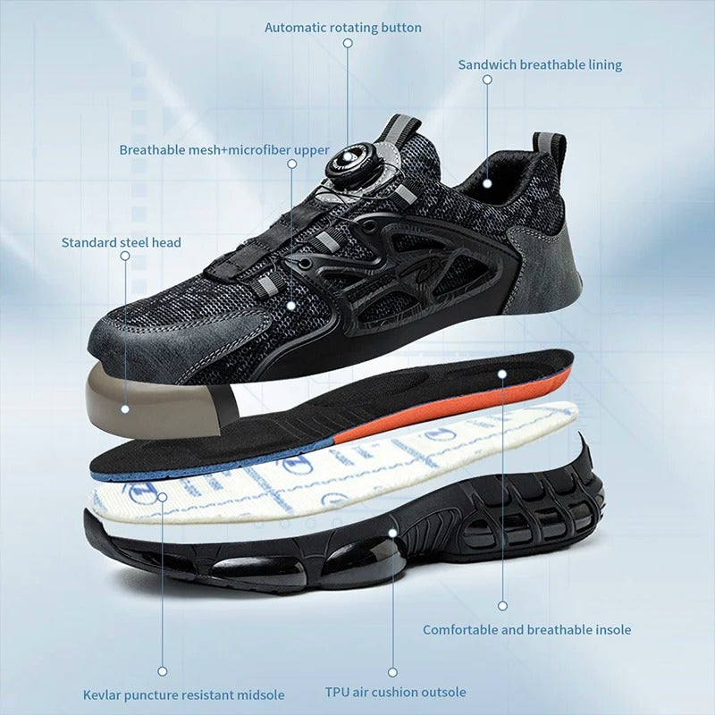 S3 Zapatos de seguridad a la moda, ligeros, a prueba de pinchazos, zapatos con botones giratorios