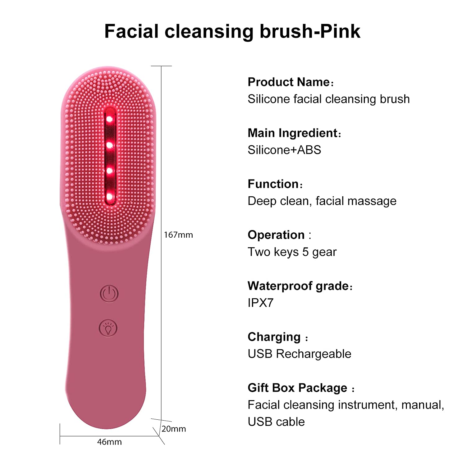 Cepillo de limpieza facial con fotones LED, limpiador facial de silicona con vibración Sónica, eliminador de espinillas y acné, rejuvenecimiento de la piel impermeable