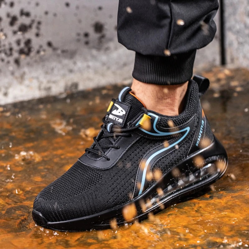 Zapatos de seguridad transpirables con punta de acero para hombre, a prueba de perforaciones, botas de seguridad para construcción