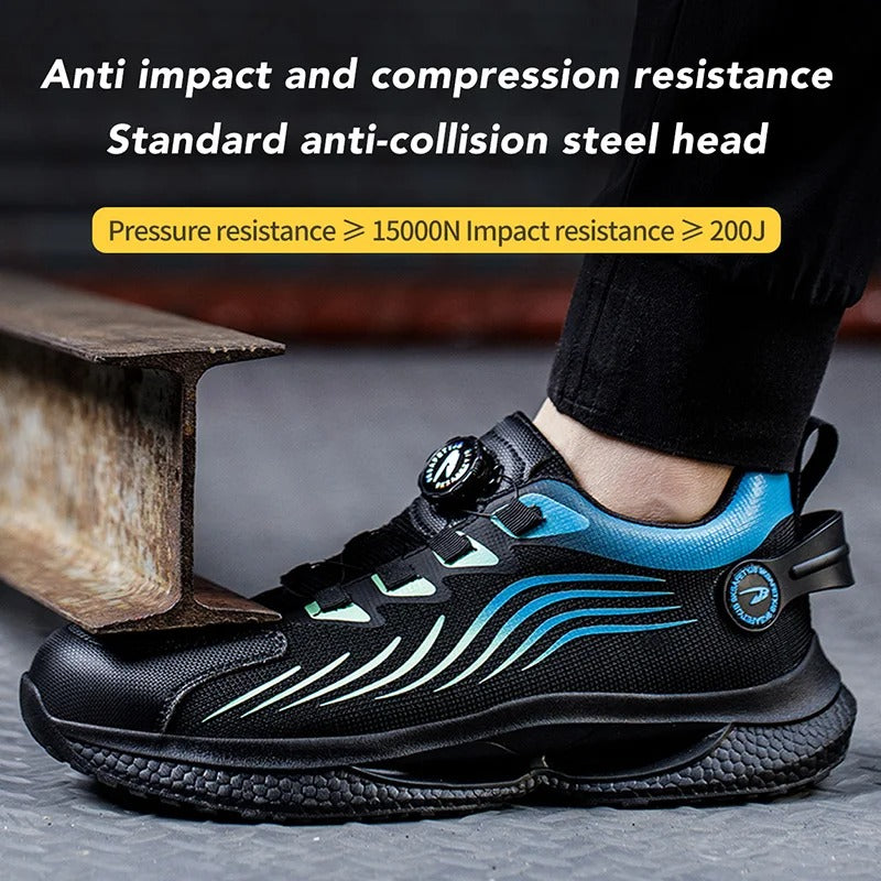 S1 Zapatos de seguridad, zapatillas de trabajo con botones giratorios, a prueba de pinchazos, deportivos, con punta de acero