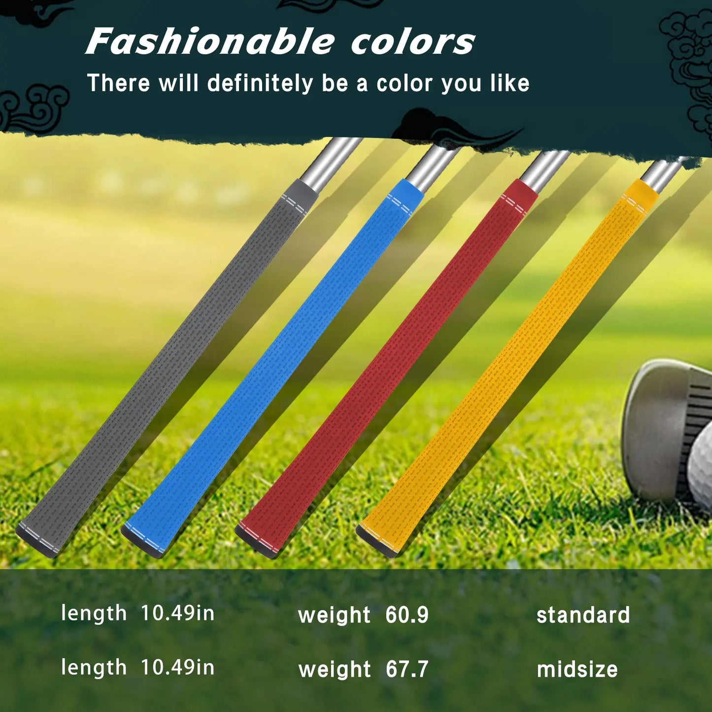 Yamato Single-Color Gray Golf Grips 8-Pack – Soft, Non-Slip Grip
