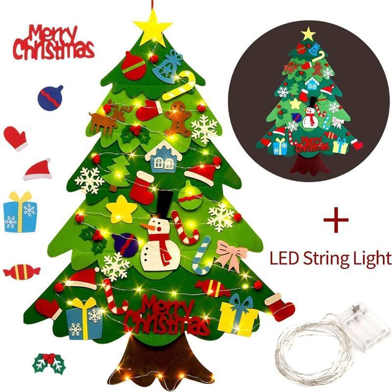 Árbol  de navidad para niños de fieltro con guirnalda de luces