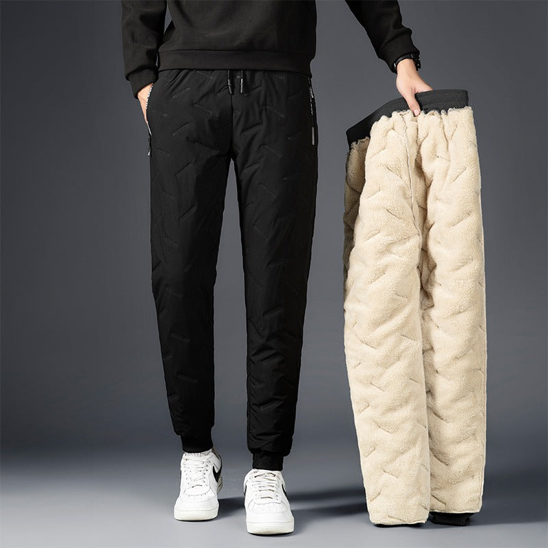 Pantalones de chándal de Invierno gruesos cálidos de lana de cordero, casuales a prueba de agua