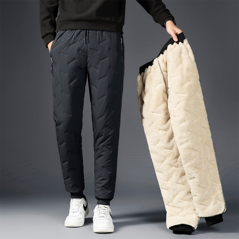 Pantalones de chándal de Invierno gruesos cálidos de lana de cordero, casuales a prueba de agua