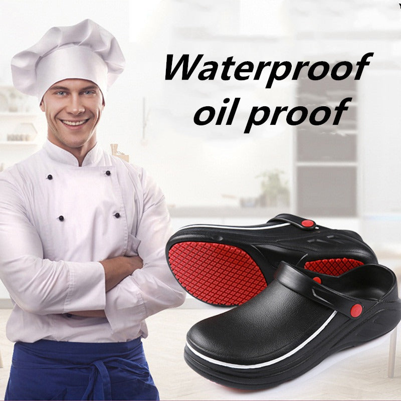 Zuecos de cocina antideslizantes, zapatos de trabajo impermeables a prueba de aceite, transpirables, resistentes, para Chef