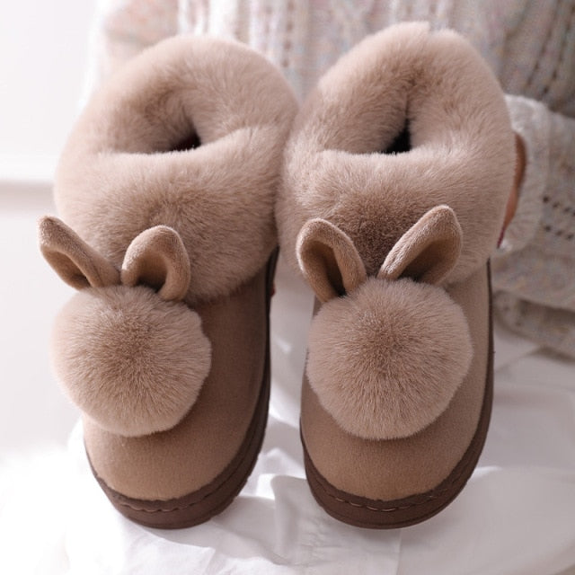 Zapatillas de algodón con orejas de conejo para mujeres