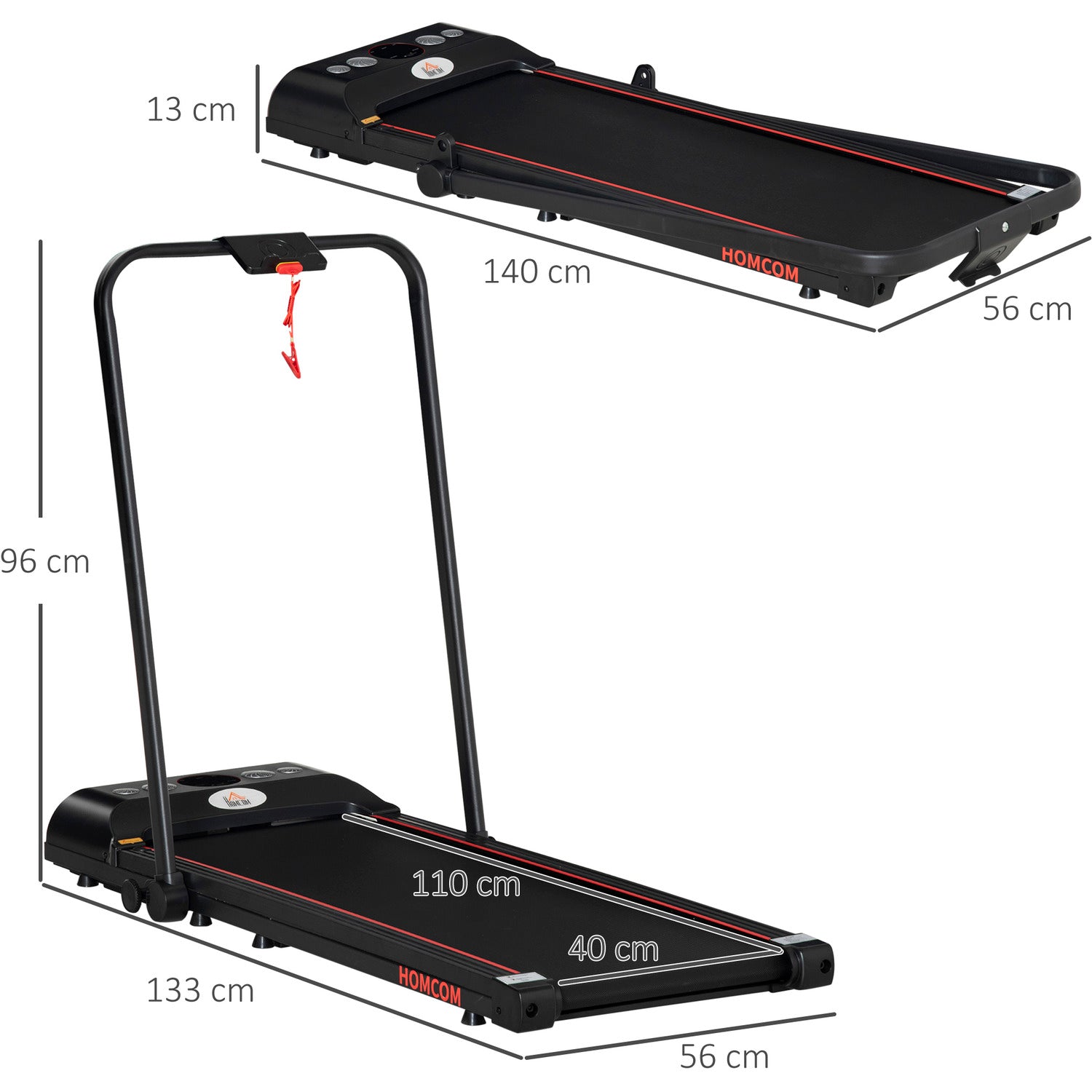 HOMCOM Folding Walking Treadmill Aerobic Walking Exercise Machine LED