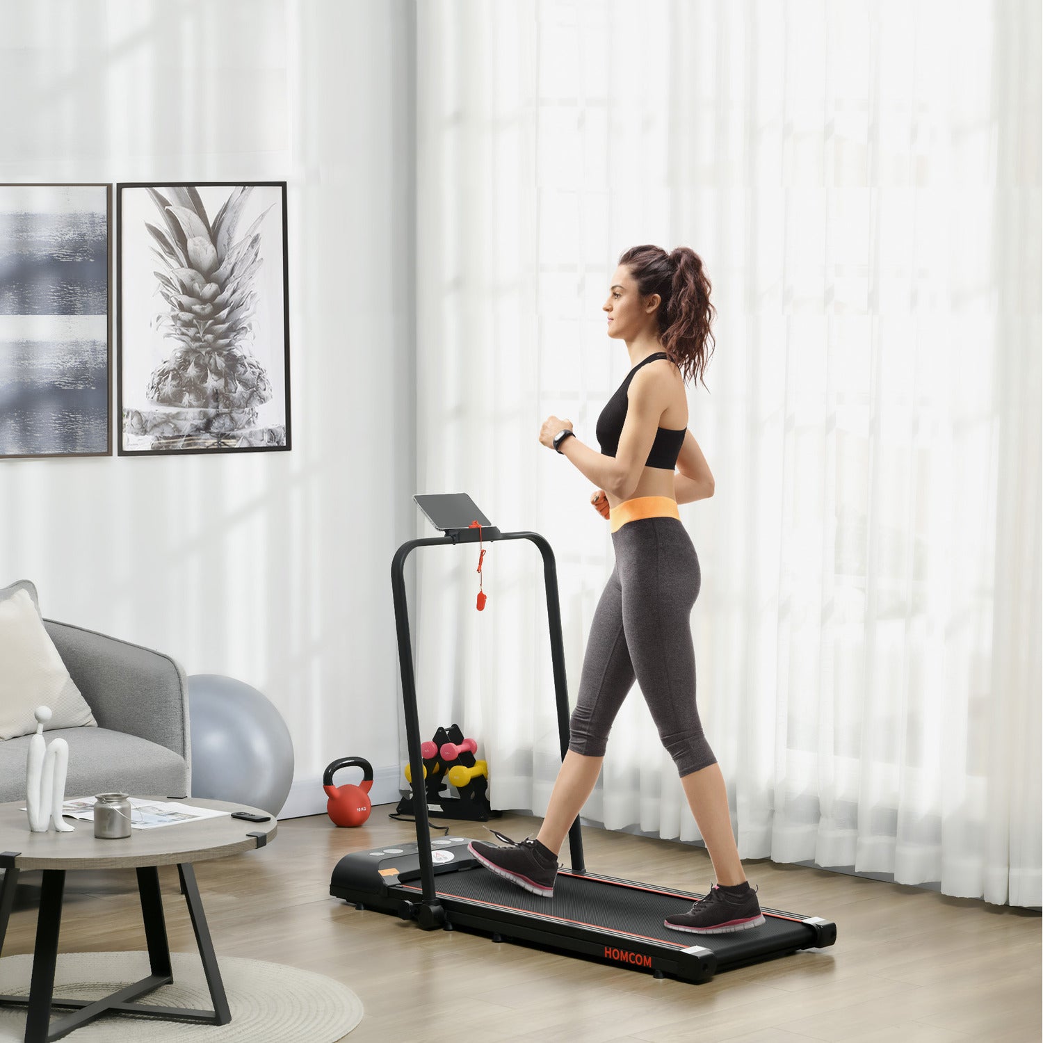 HOMCOM Folding Walking Treadmill Aerobic Walking Exercise Machine LED
