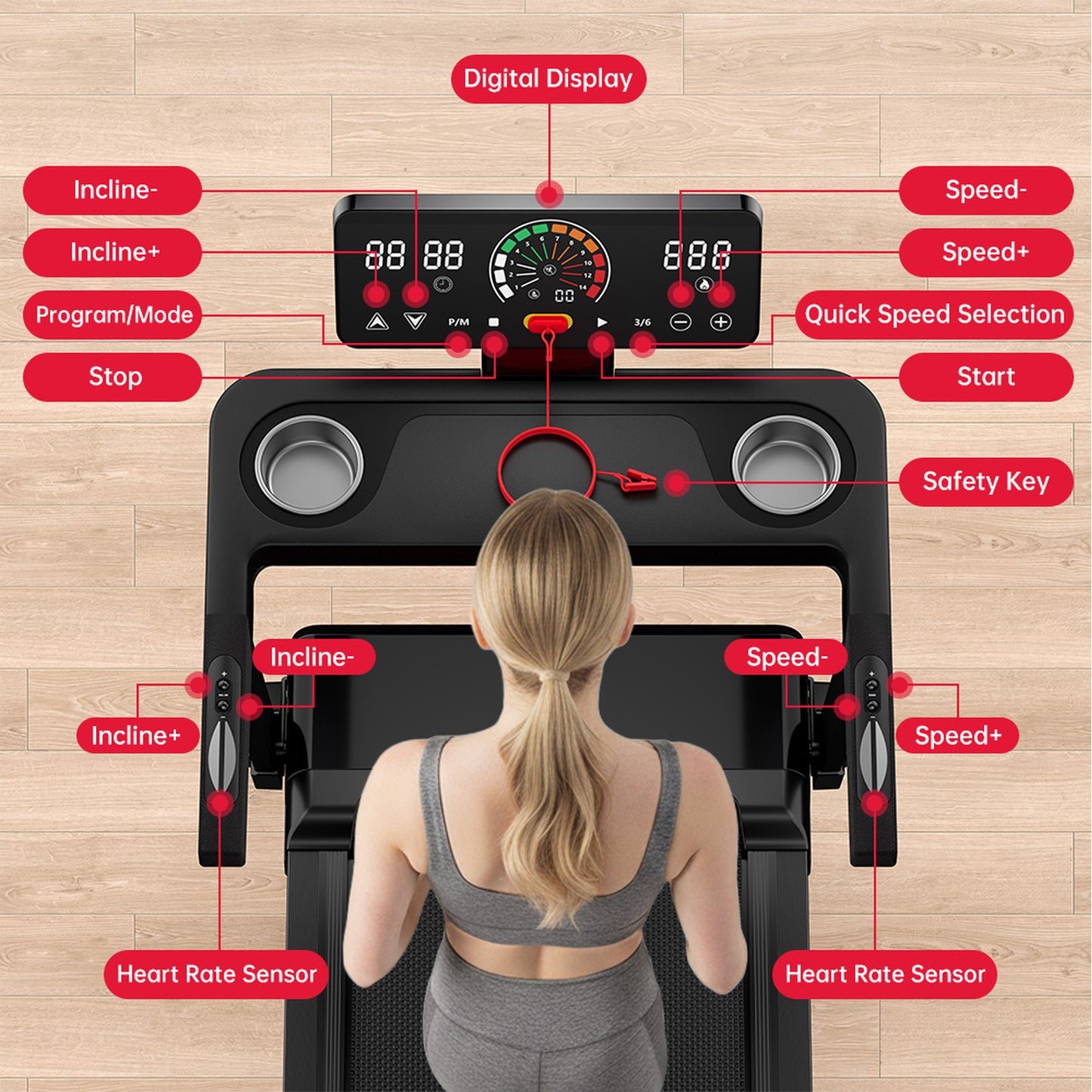 Folding Treadmill ,Auto Incline, Touch Control with LED Display