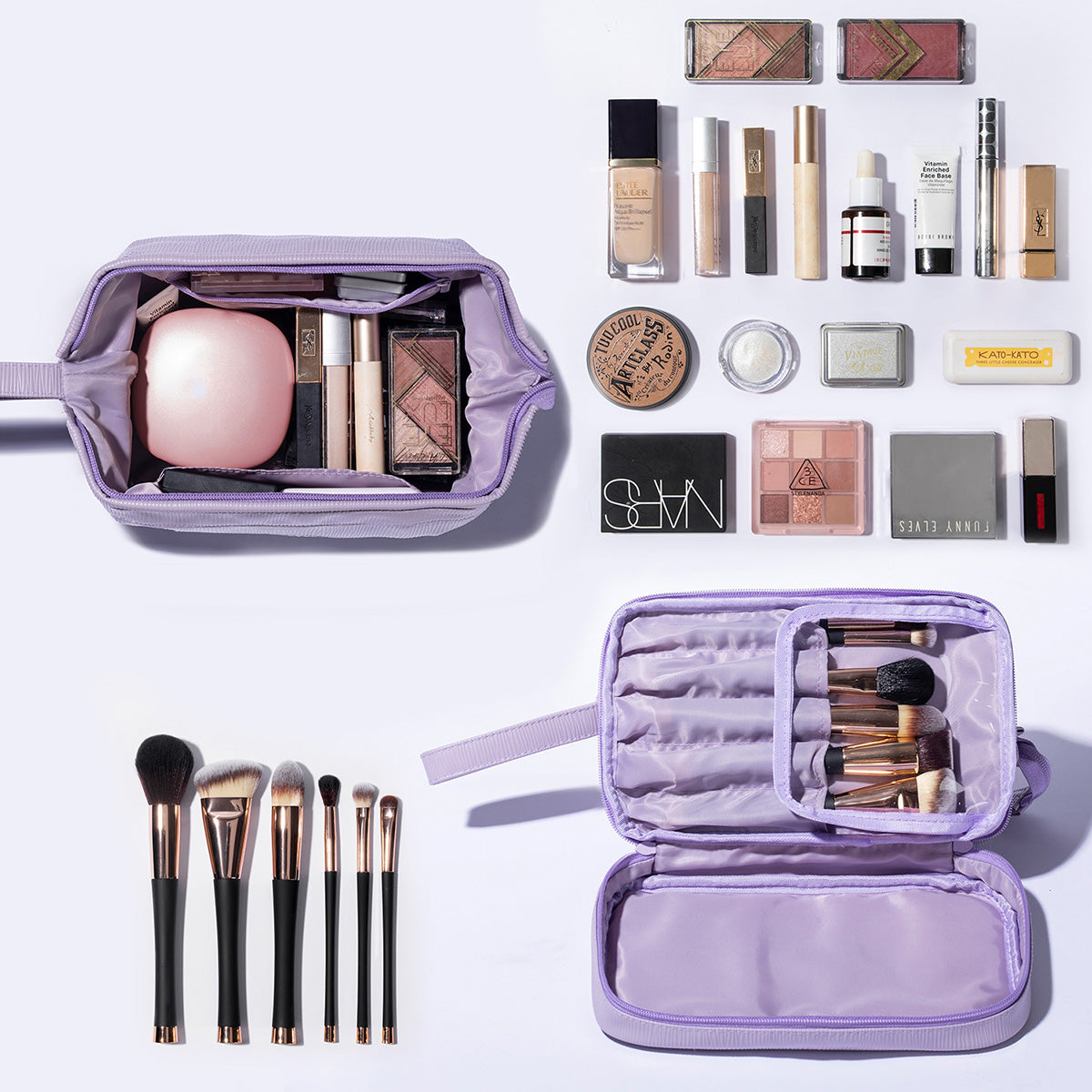 2-in-1 Cosmetic Case with Makeup Brush Compartment