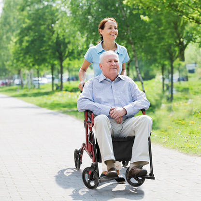 2-in-1 Folding Rollator Walker Transport Wheelchair