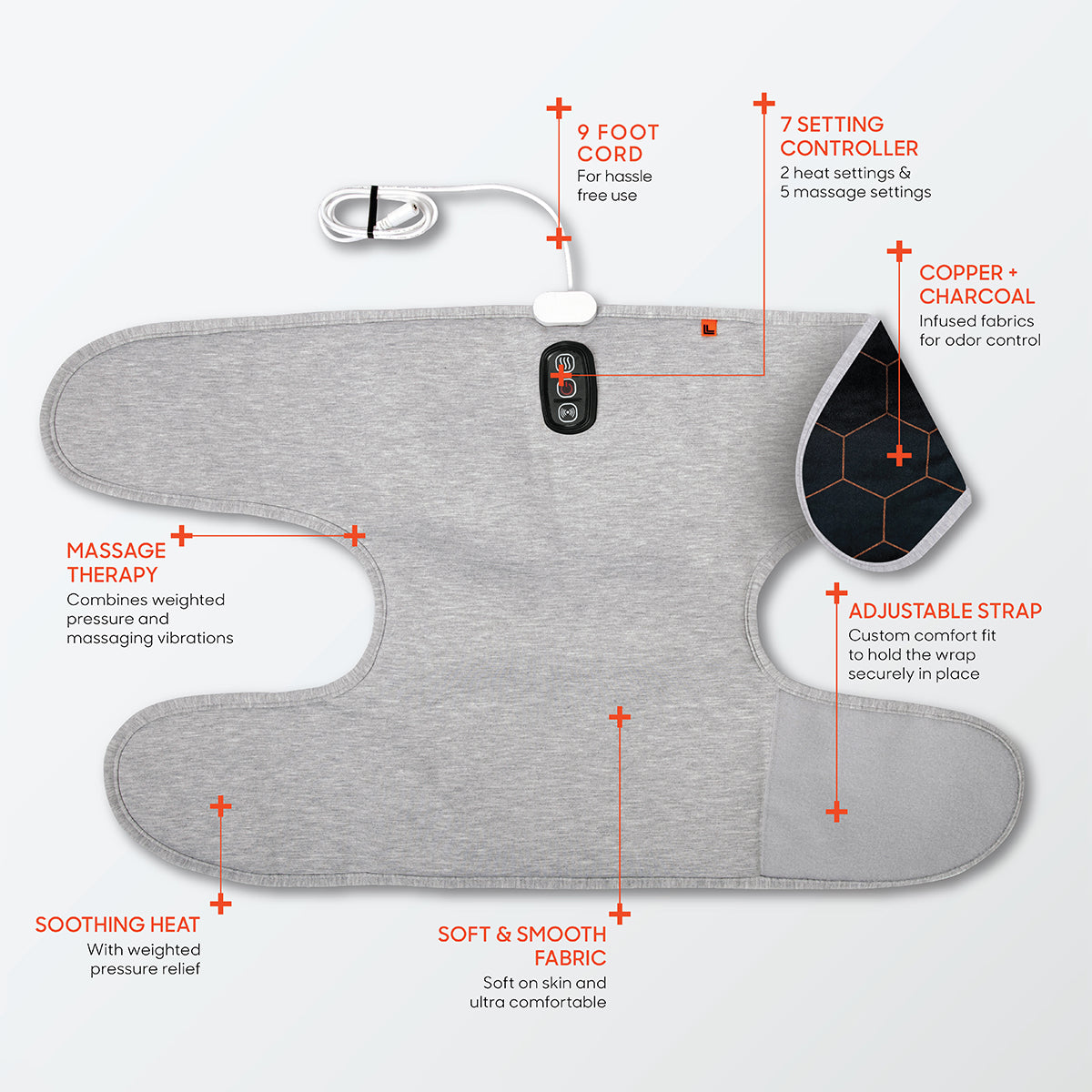 Calming Heat™ Charcoal + Copper Infused Massaging Knee Wrap by Sharper Image