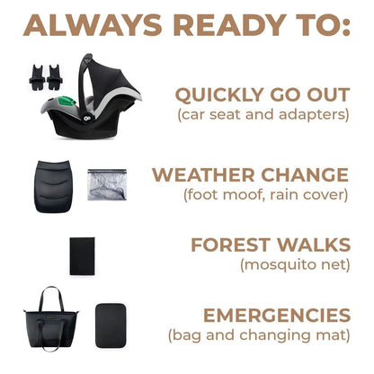 Kinderkraft 3-in-1 Mink Pro Prime 2 Travel System with Car Seat - Venezian Black