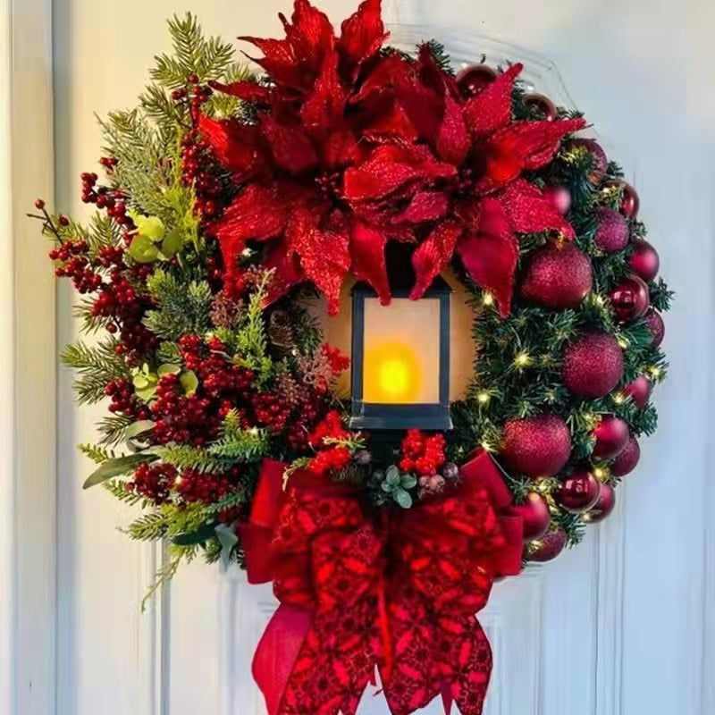 Corona de Navidad con lámpara, para pared, puerta, ventana, chimenea, escalera, balcón, jardín