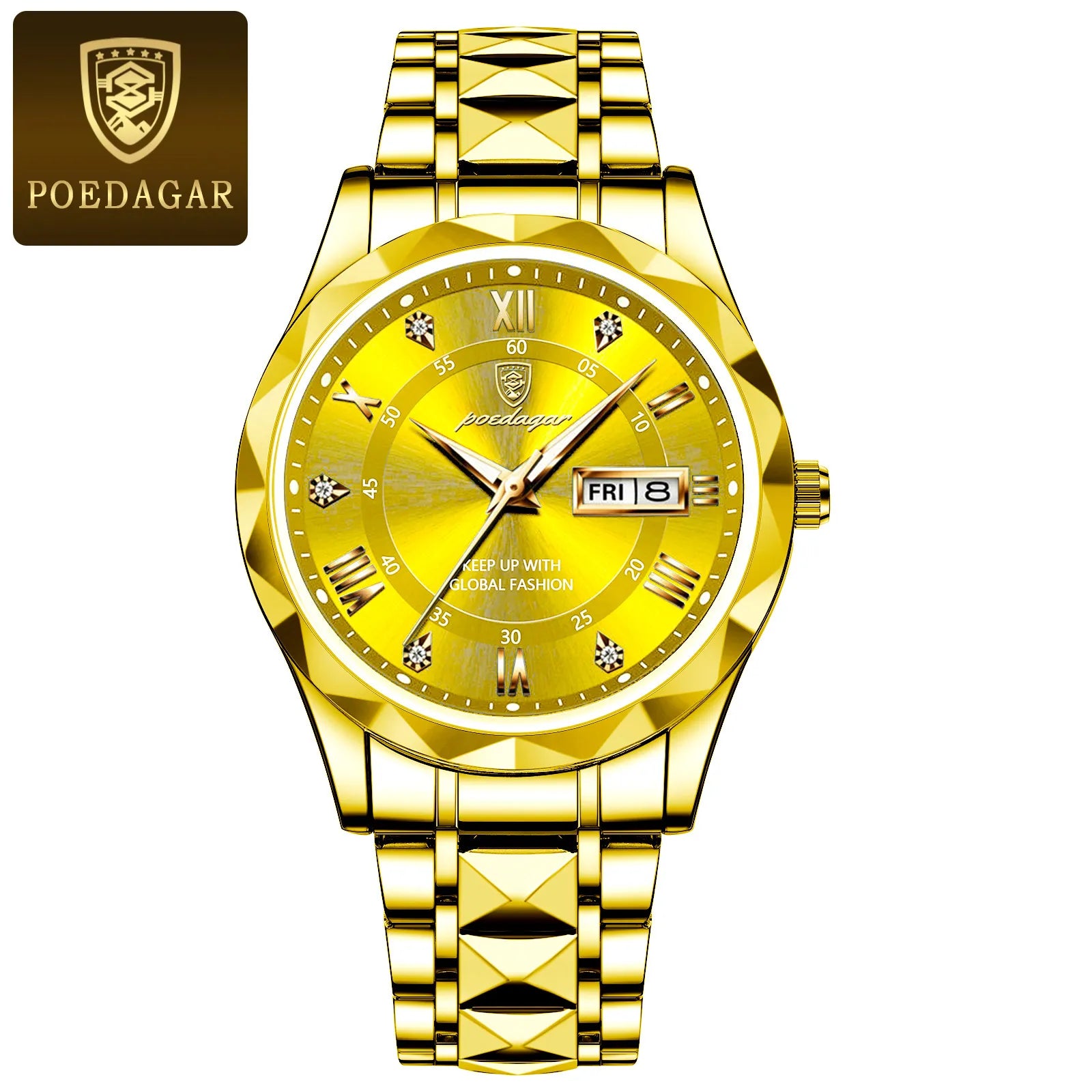 POEDAGAR-reloj de pulsera para hombre, cronógrafo de cuarzo, de acero inoxidable, luminoso, resistente al agua, con fecha y semana