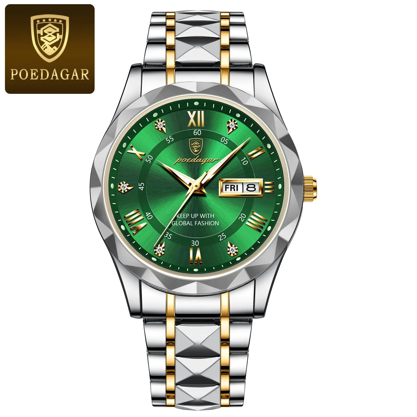 POEDAGAR-reloj de pulsera para hombre, cronógrafo de cuarzo, de acero inoxidable, luminoso, resistente al agua, con fecha y semana