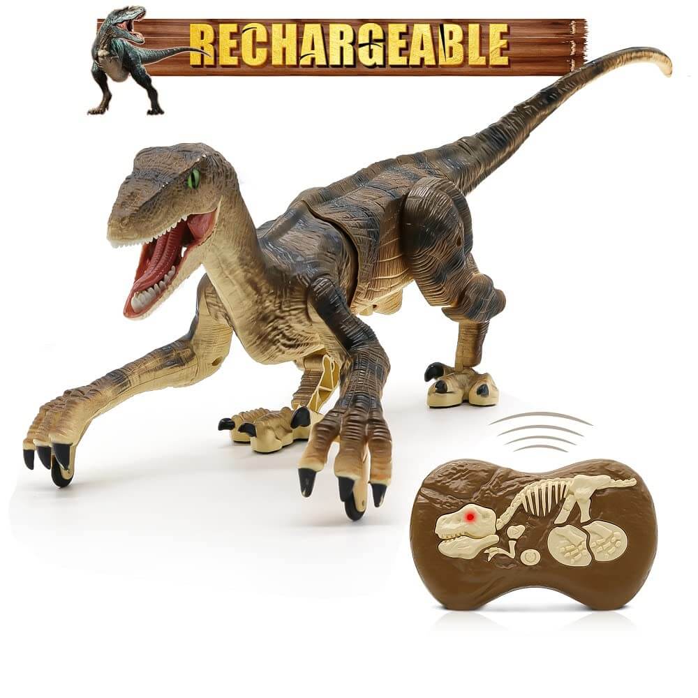 Dinosaurio de control remoto, juguetes niños RC, caminar, Velociraptor juguete con luz LED y rugido