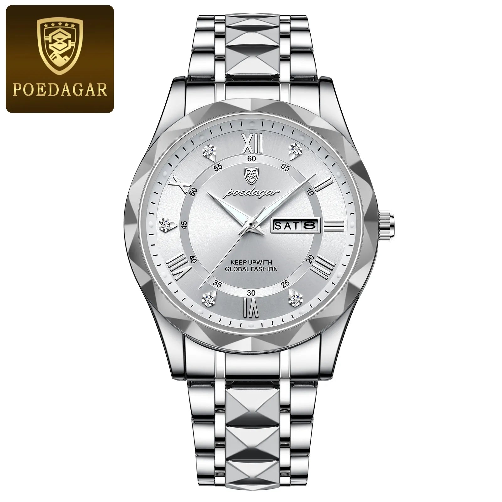 POEDAGAR-reloj de pulsera para hombre, cronógrafo de cuarzo, de acero inoxidable, luminoso, resistente al agua, con fecha y semana