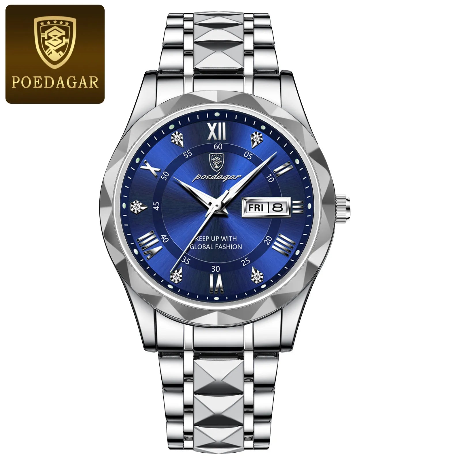 POEDAGAR-reloj de pulsera para hombre, cronógrafo de cuarzo, de acero inoxidable, luminoso, resistente al agua, con fecha y semana