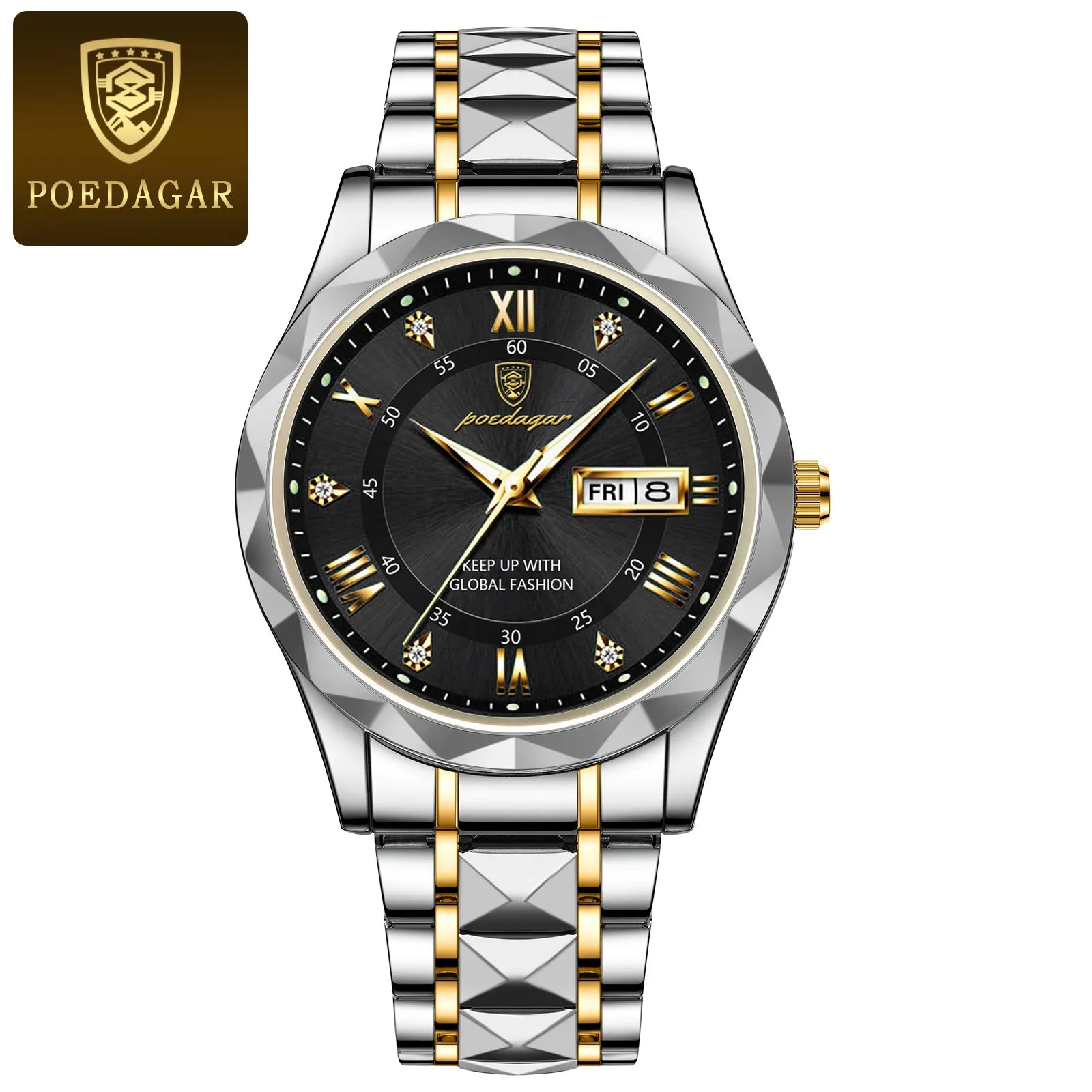 POEDAGAR-reloj de pulsera para hombre, cronógrafo de cuarzo, de acero inoxidable, luminoso, resistente al agua, con fecha y semana