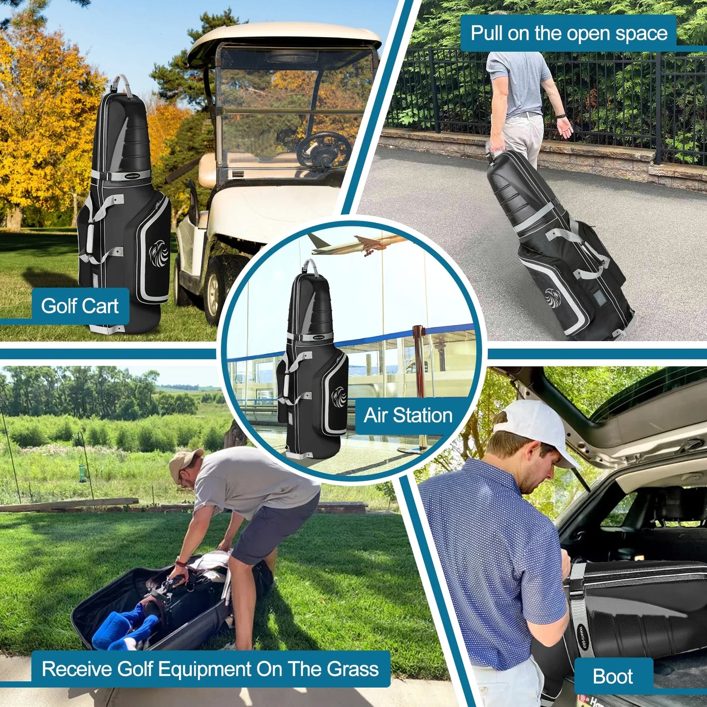 Yamato Golf Travel Bag with ABS Hard Shell & Inline Skate Wheels