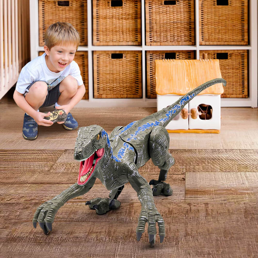 Dinosaurio de control remoto, juguetes niños RC, caminar, Velociraptor juguete con luz LED y rugido