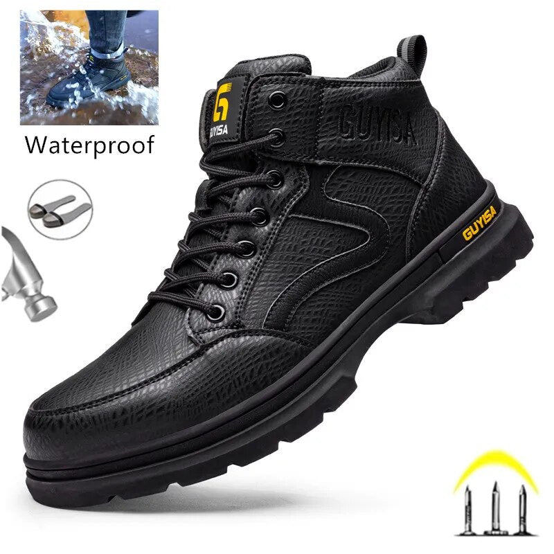 S1 Botas de trabajo con punta de acero para hombre, zapatos de seguridad impermeables