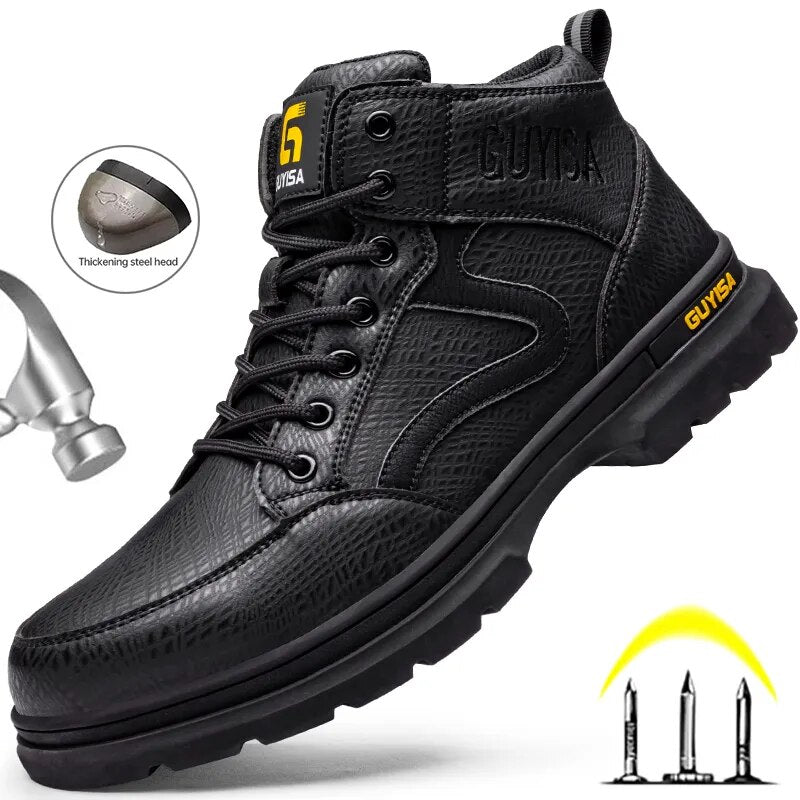 S1 Botas de trabajo con punta de acero para hombre, zapatos de seguridad impermeables