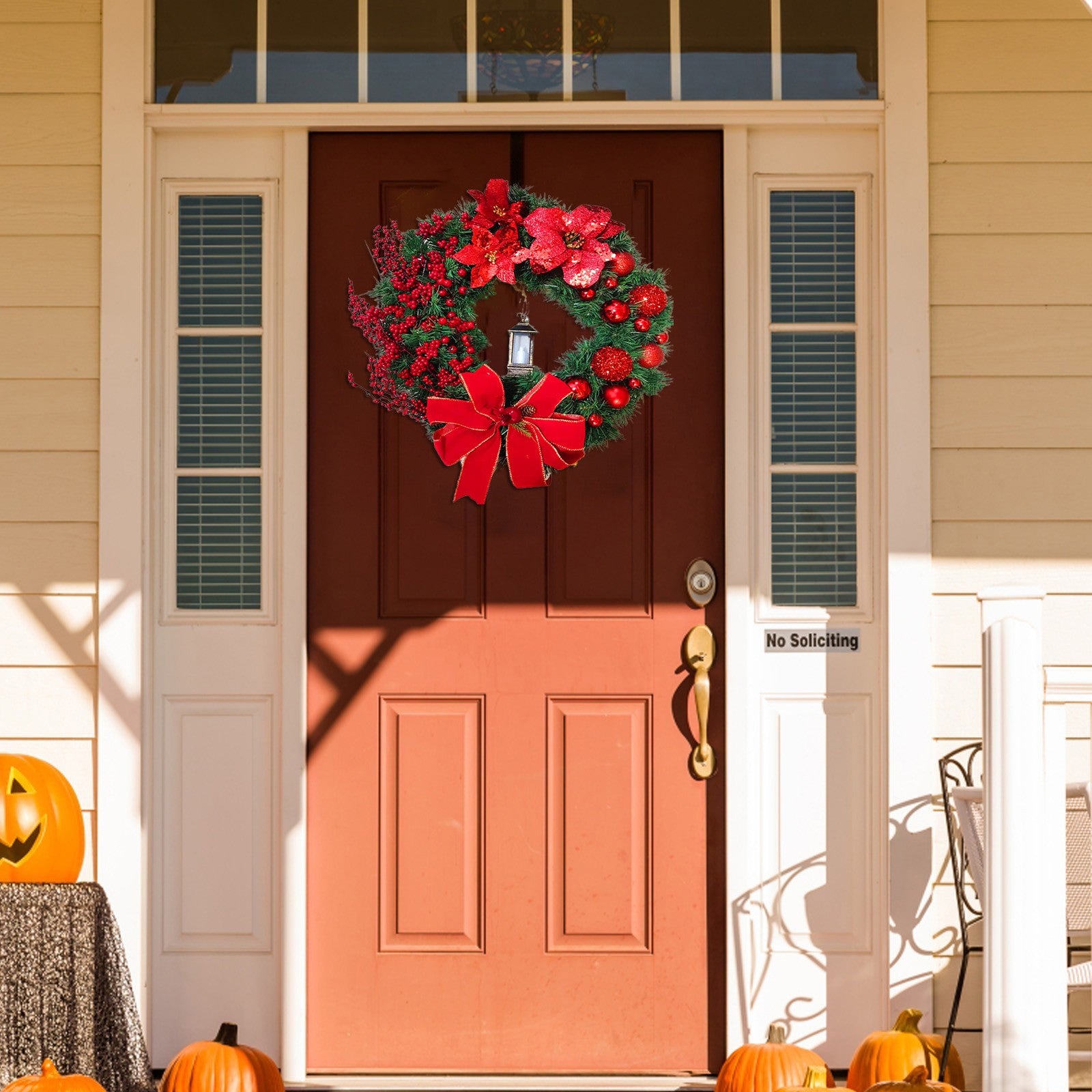 Corona de Navidad con lámpara, para pared, puerta, ventana, chimenea, escalera, balcón, jardín