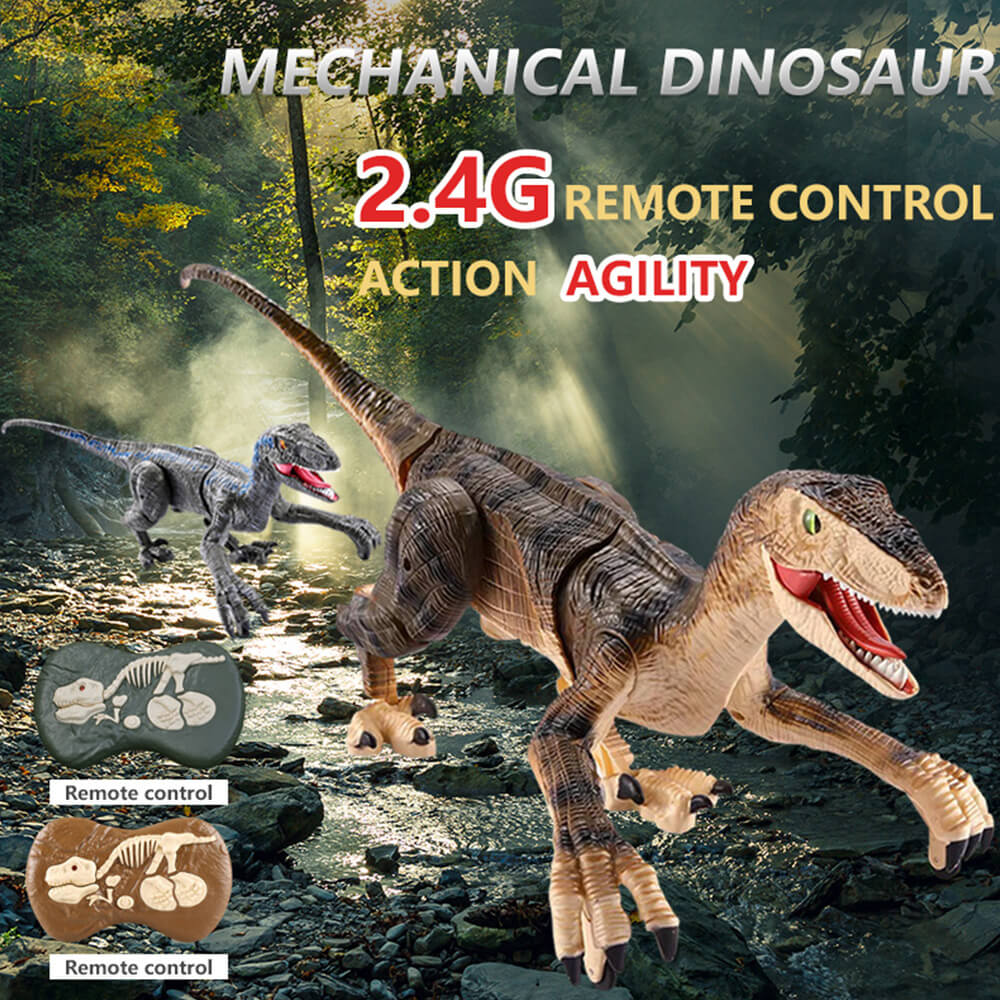 Dinosaurio de control remoto, juguetes niños RC, caminar, Velociraptor juguete con luz LED y rugido