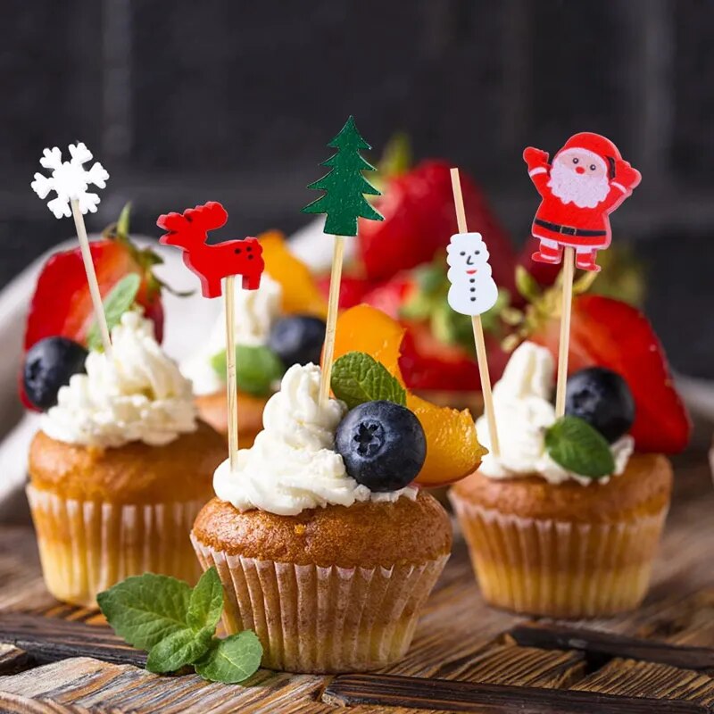 Palitos de fruta de Navidad desechables, decorativos para pastel, cupcakes, postre, ensalada, cóctel, decoración de fiesta, 50 piezas por juego