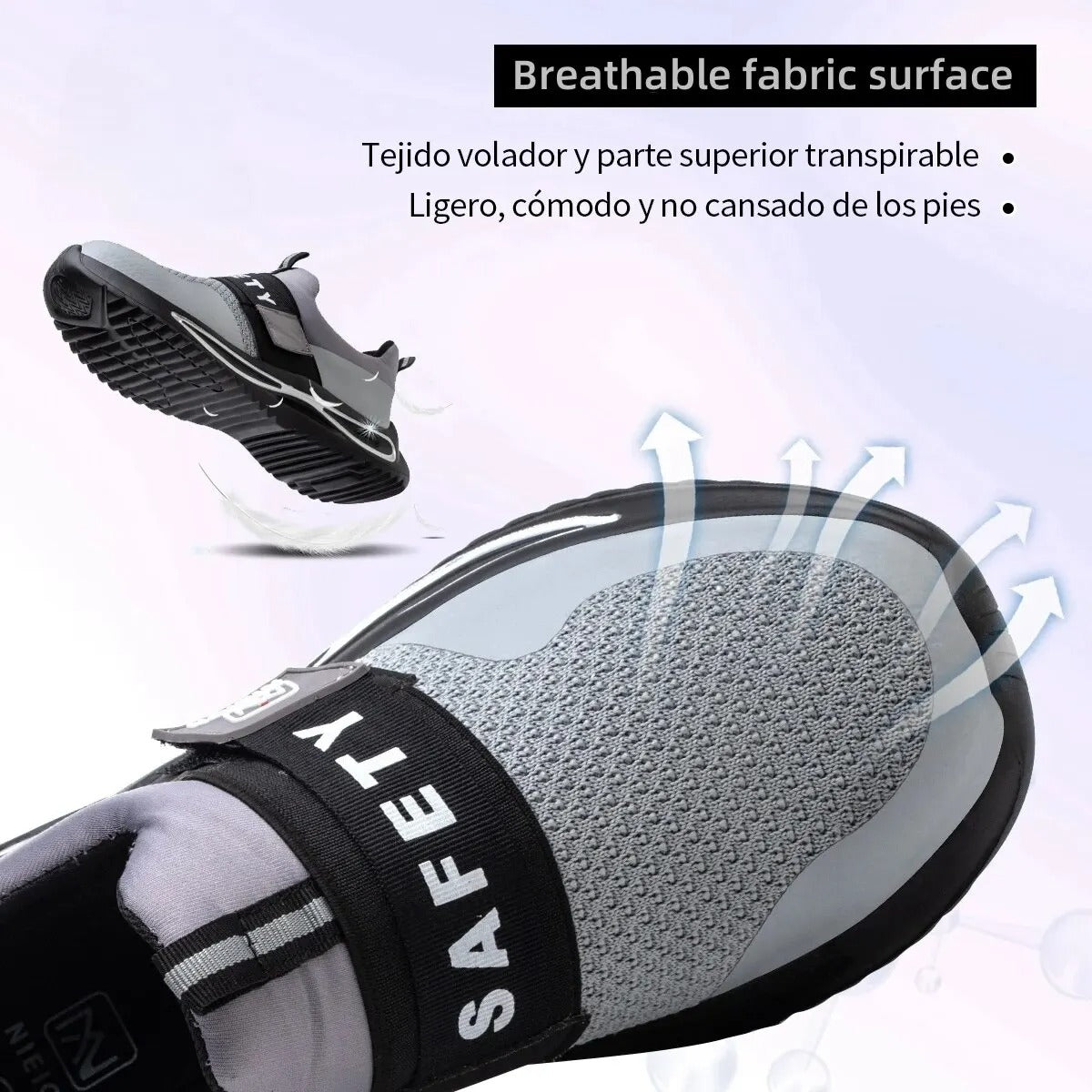 Zapatos de seguridad, informales ligeras y transpirables, zapatos protectores con velcro, puntera de acero, entresuela Kevlar