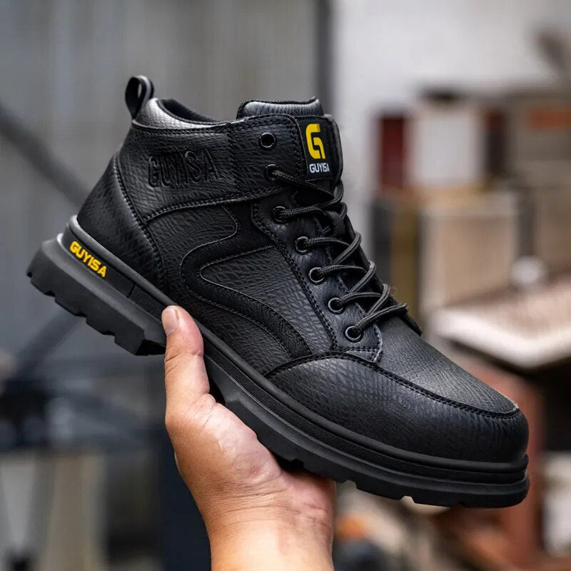 S1 Botas de trabajo con punta de acero para hombre, zapatos de seguridad impermeables