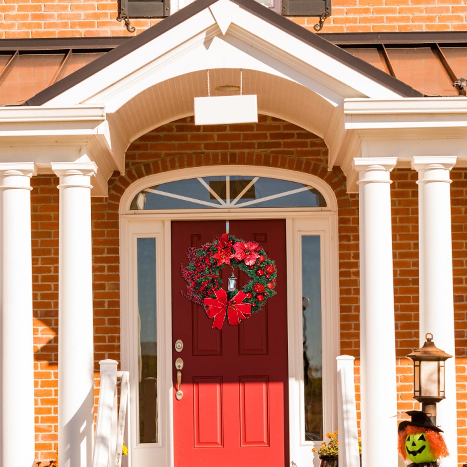 Corona de Navidad con lámpara, para pared, puerta, ventana, chimenea, escalera, balcón, jardín