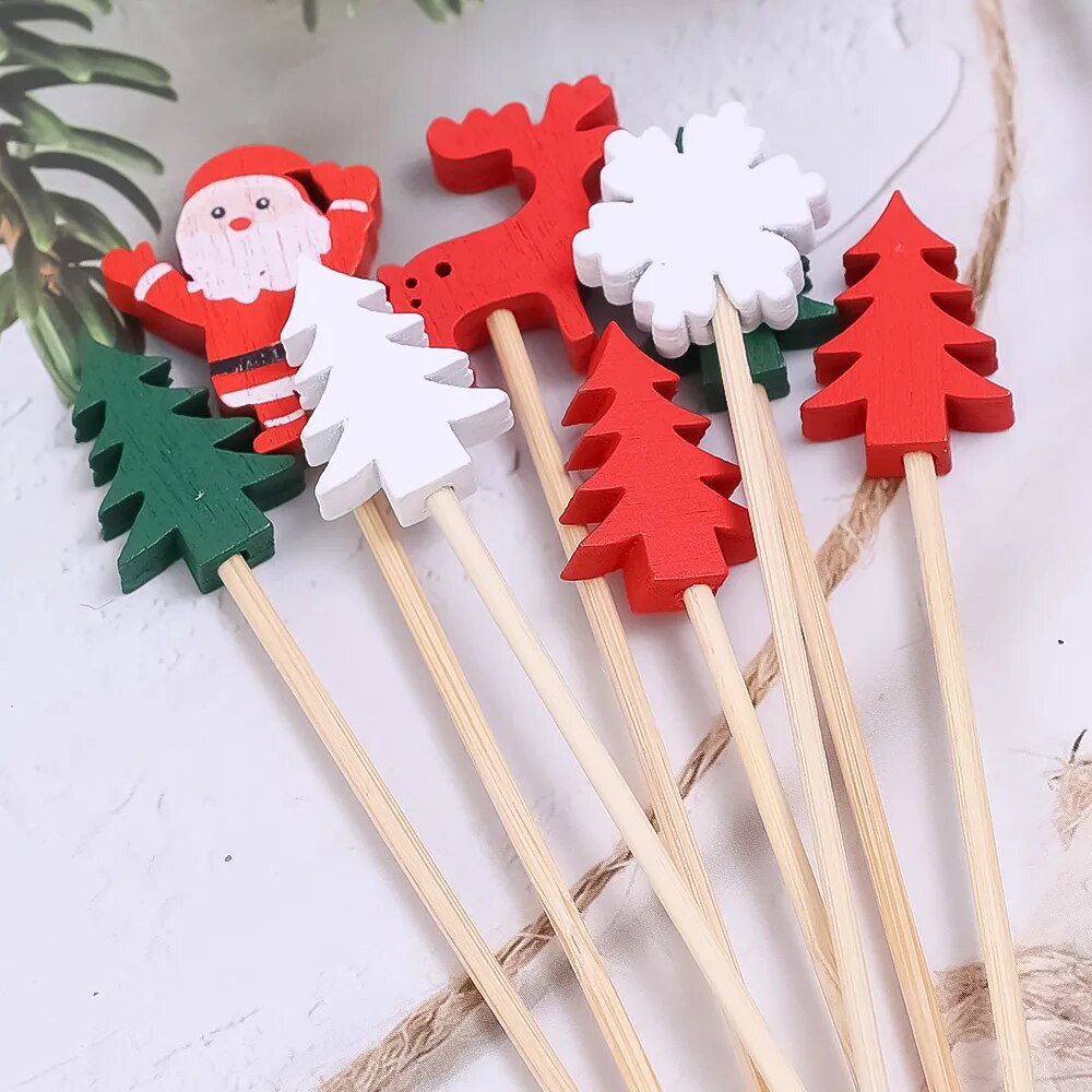 Palitos de fruta de Navidad desechables, decorativos para pastel, cupcakes, postre, ensalada, cóctel, decoración de fiesta, 50 piezas por juego