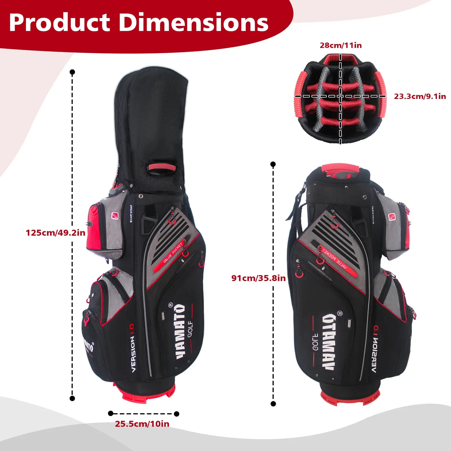 Yamato Golf Cart Bag – 14 Way Lightweight Organizer with Rain Cover