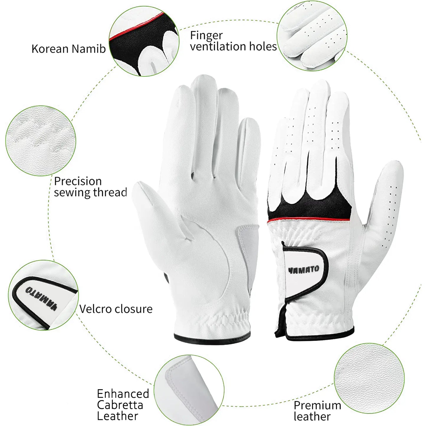 Yamato Premium Golf Gloves for Men – Breathable Cabretta Leather with Enhanced Grip