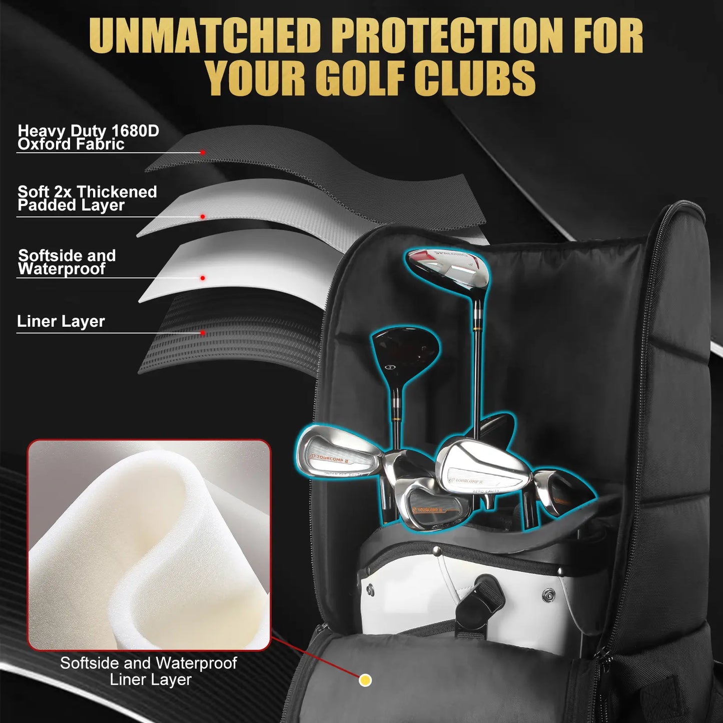 Yamato Golf Travel Bag GTB01 – Padded Rolling Cover for Clubs